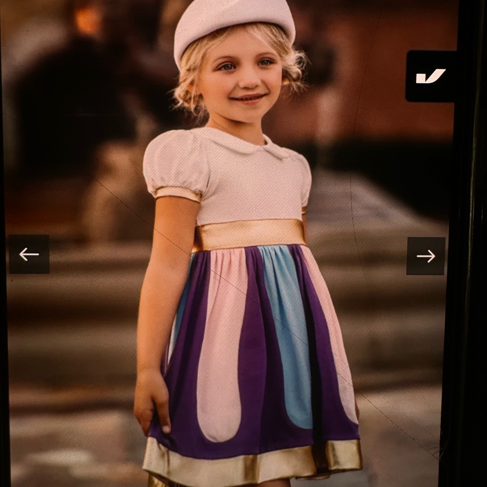 Only little once (beauty and the beast) Mrs Pot  Kids Dress with Gold Trim